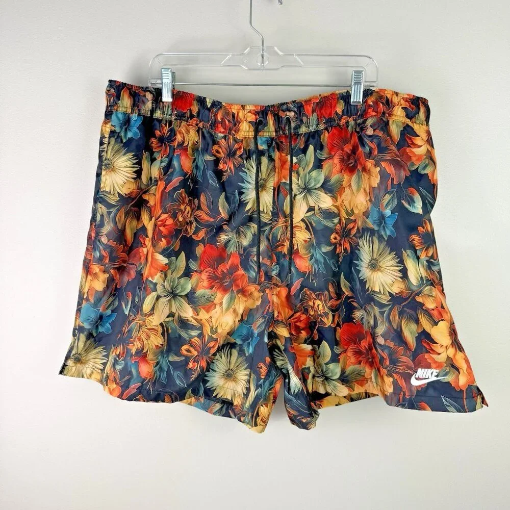 Nike Floral Swim Trunks XXL Standard Fit Above Knee Shorts NWT Black